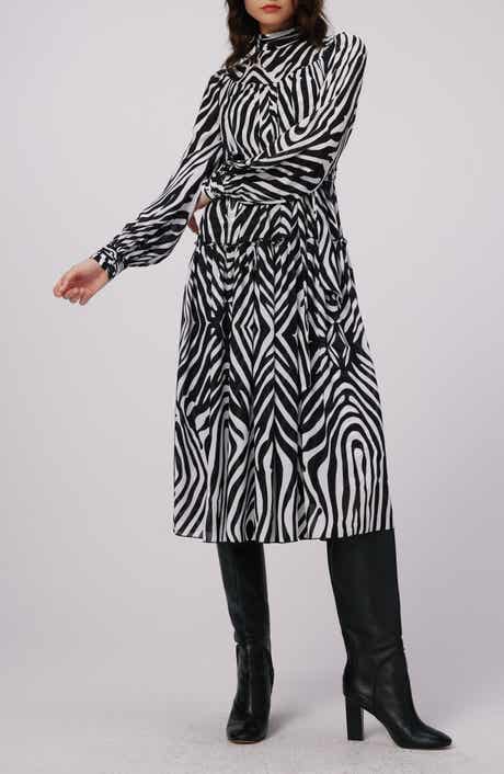 Kent Zebra Print Long Sleeve Midi Dress
