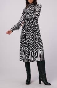 DVF Kent Zebra Print Long Sleeve Midi Dress