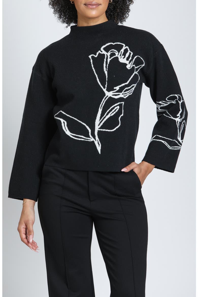 Contrast Floral Pullover Sweater, Main, color, JET/IVORY