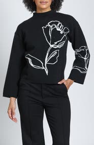 APNY Contrast Floral Pullover Sweater