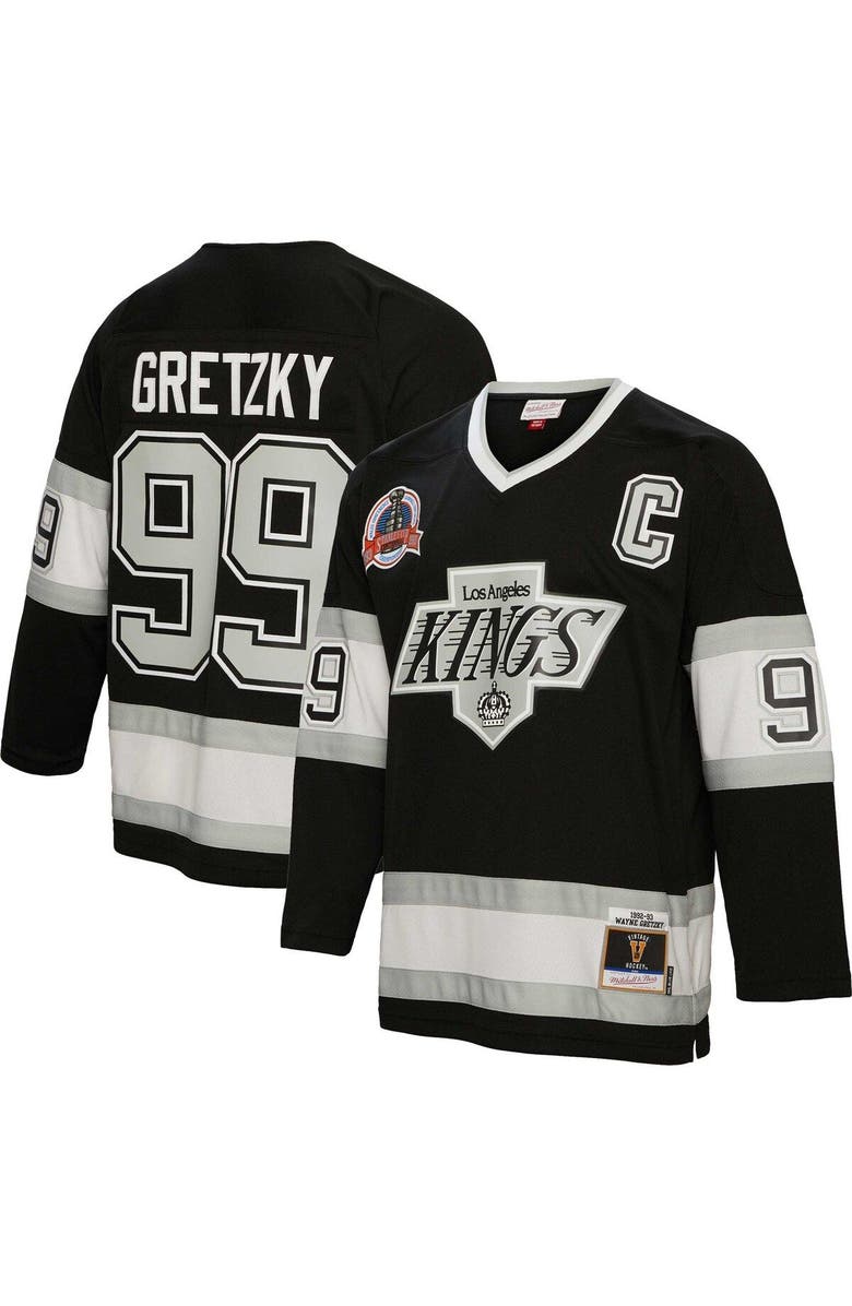 Mitchell & Ness Men's Mitchell & Ness Wayne Gretzky Black Los Angeles Kings Captain Patch 1992/93 Blue Line Player Jersey, Main, color,