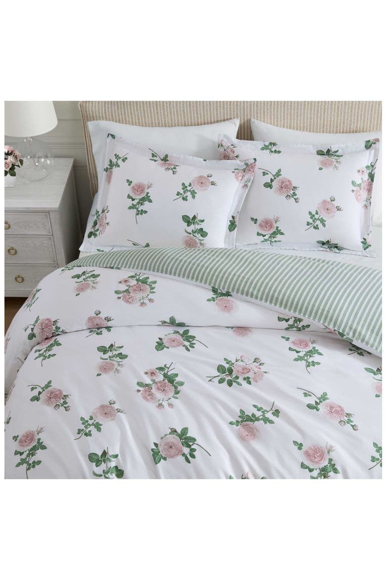 Tea Rose Cotton Sateen Comforter Set, Alternate, color, WHITE/ PEARL PEACH/ PINK CLAY
