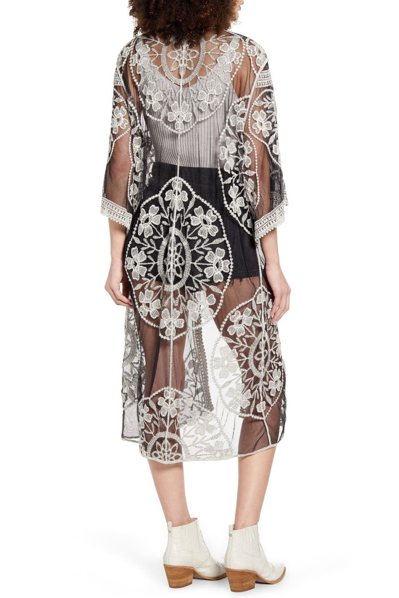 Embroidered Mesh Duster, Alternate, color, BLACK/ WHITE