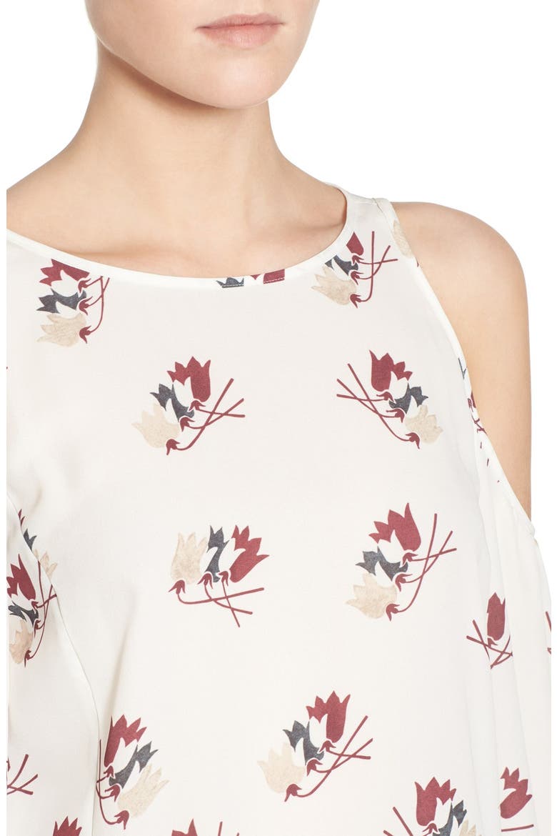 Print Cold Shoulder Blouse, Alternate, color, IVORY TULIPS