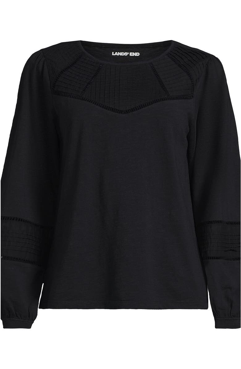 Lands' End Long Sleeve Slub Pintuck Top, Alternate, color, Black