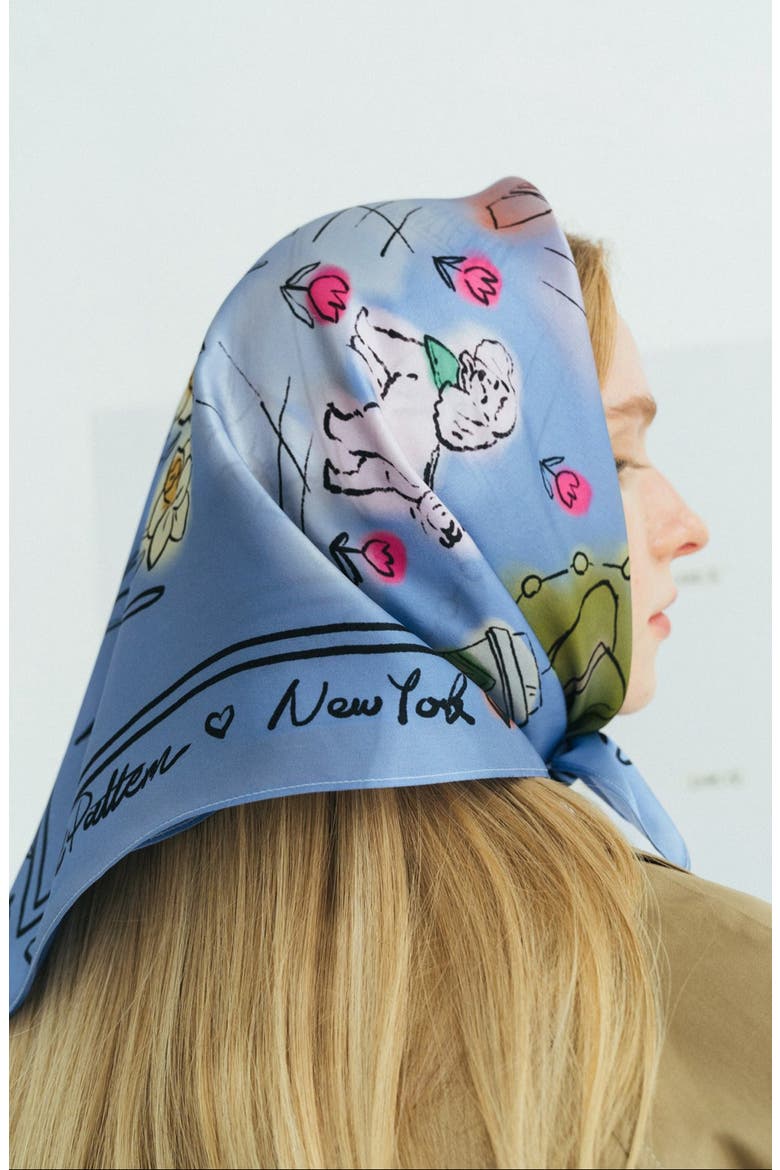 NYC in Sketches Silk Bandana, Alternate, color, BLUE