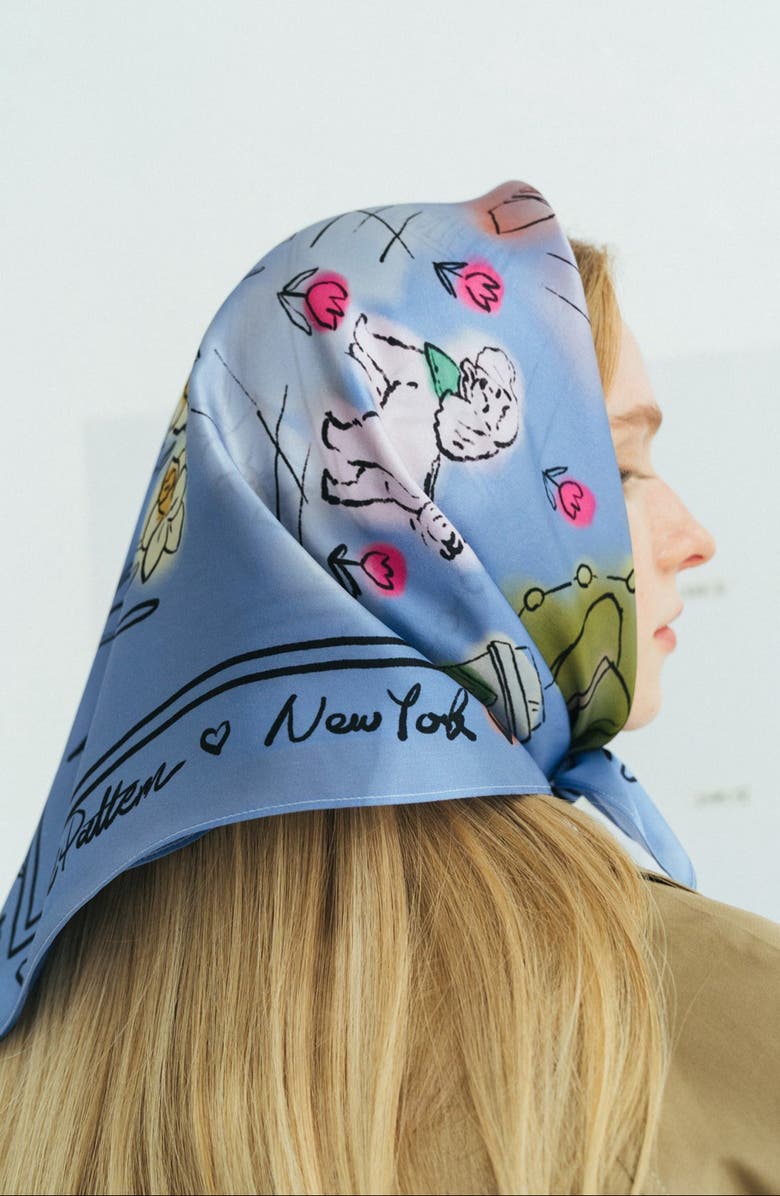 Lost Pattern NYC in Sketches Silk Bandana, Alternate, color, Blue