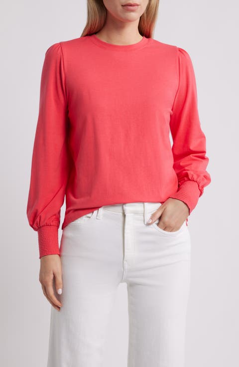 Blouson Sleeve Cotton Blend Top