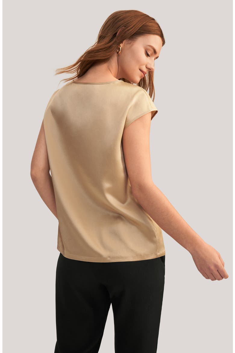 Women's Basic Cap Sleeves Silk Tee, Alternate, color, Light Camel