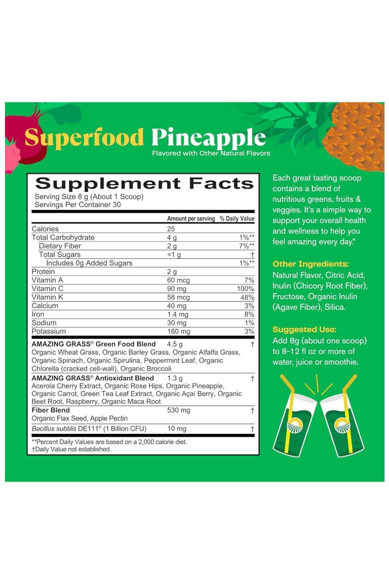 Greens Blend Superfood Pineapple Powder Mix, Alternate, color, None