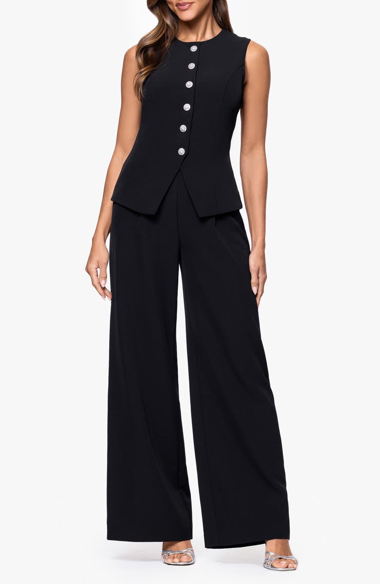 Xscape Evenings Laguna Sleeveless Button Front Jumpsuit, Main, color, Black