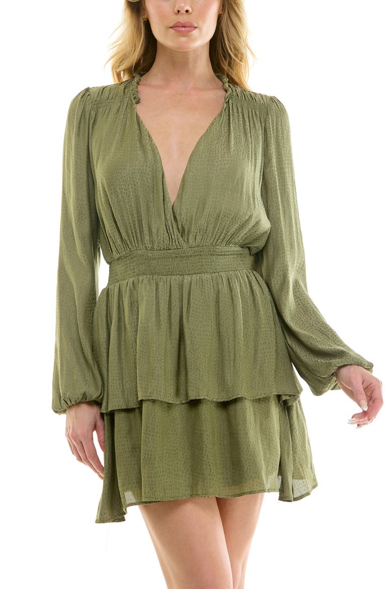 Long Sleeve Smocked Waist Minidress, Alternate, color, OLIVE