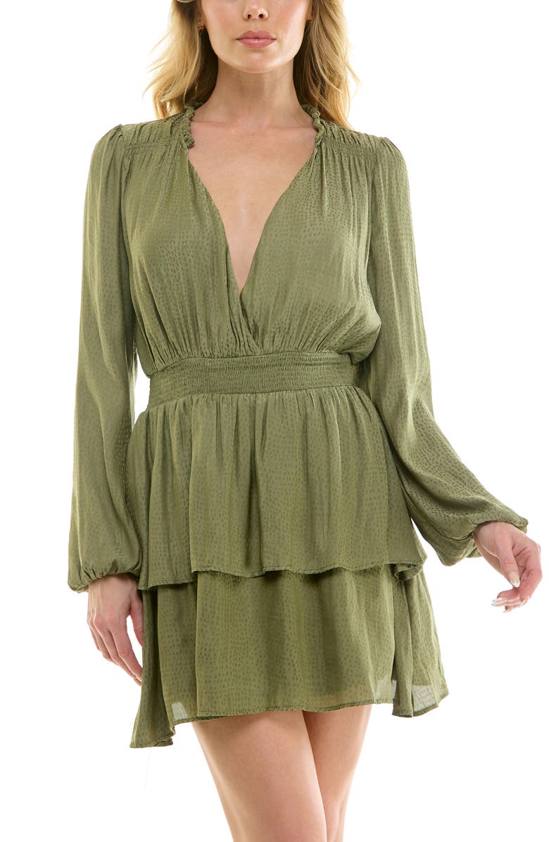 Socialite Long Sleeve Smocked Waist Minidress, Alternate, color, Olive