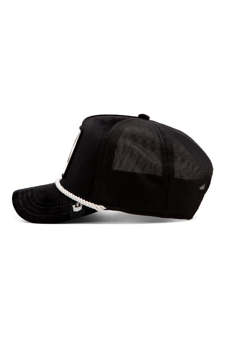 Legend Patch Satin Front Trucker Hat, Alternate, color, BLACK
