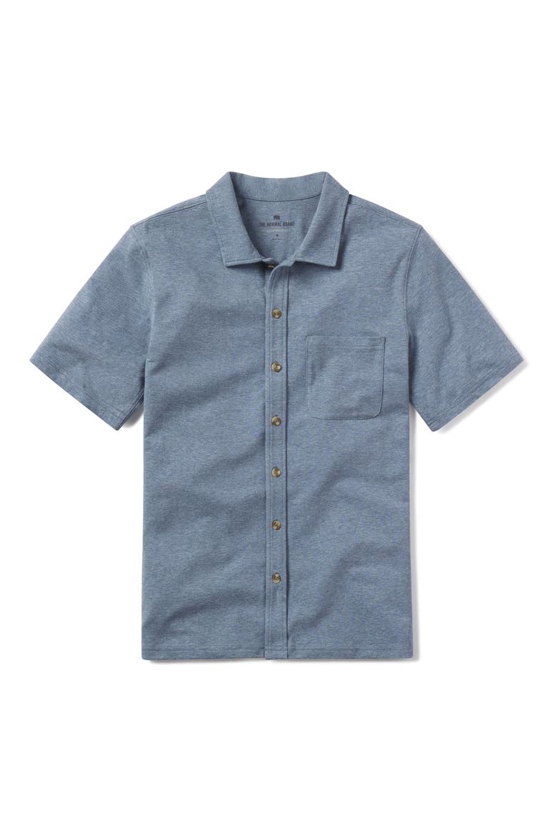 Puremeso Solid Short Sleeve Knit Button-Up Shirt, Alternate, color, LAKE BLUE