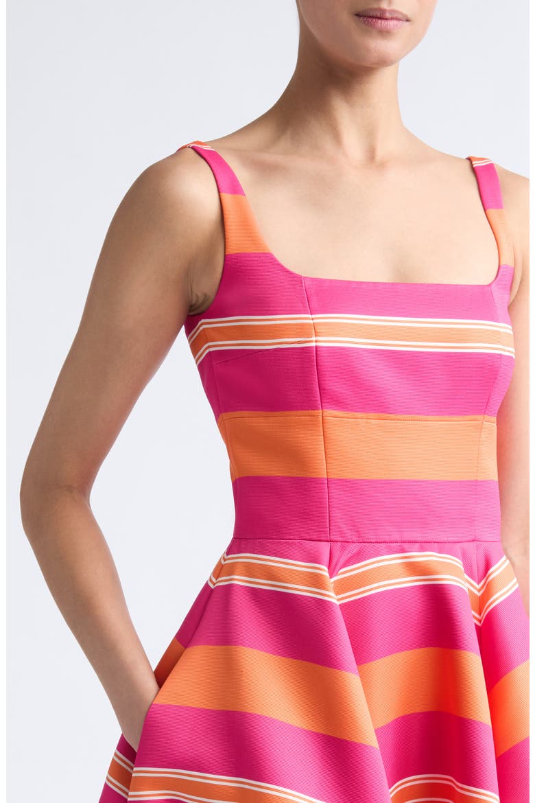Mona Stripe Taffeta Faille Fit & Flare Minidress, Alternate, color, GRAPHIC STRIPE-HOT PINK ORANGE