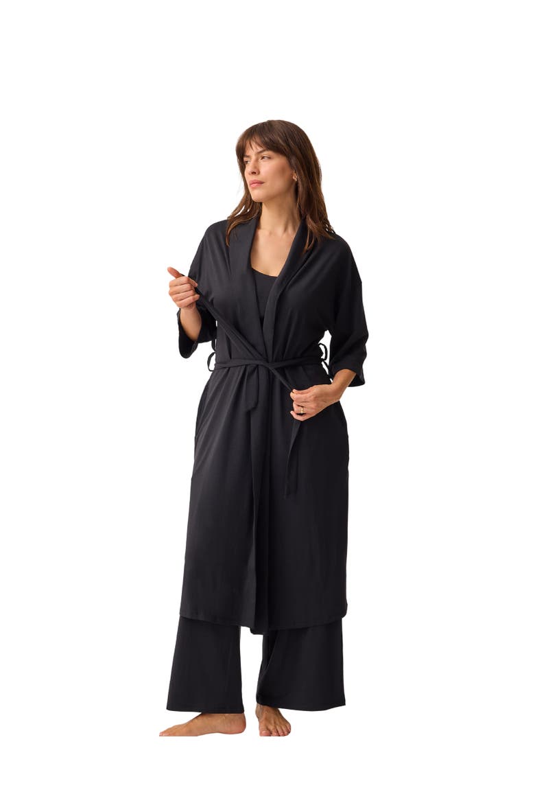 Maternity & Nursing Three-piece Pajama Set, Main, color, Black