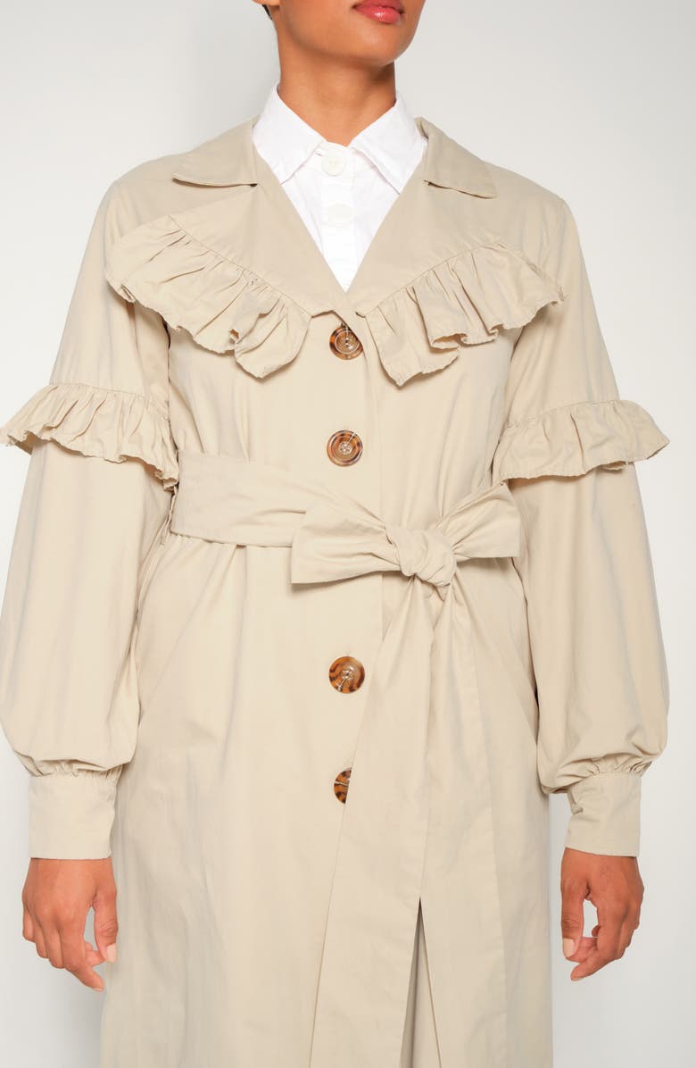 The Lulo Project Eagle Ruffle Detail Trench Coat, Alternate, color, Arena 16