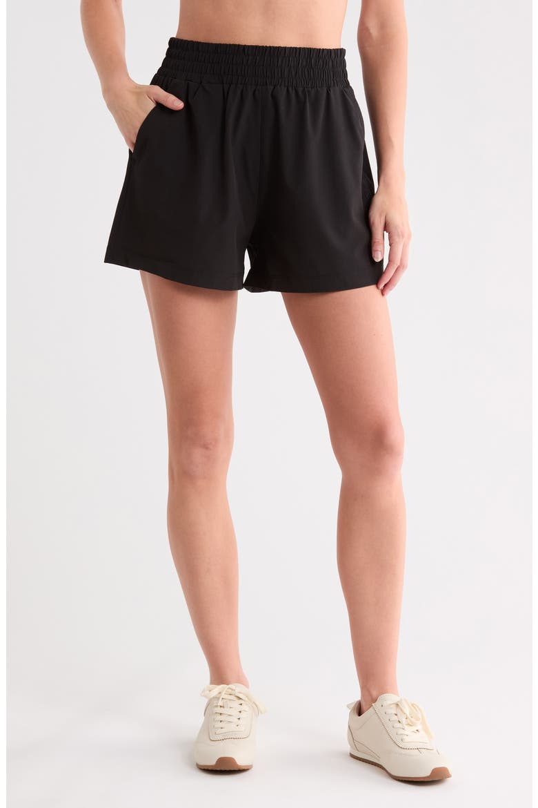 Hudson High Waist Performance Shorts, Main, color, BLACK