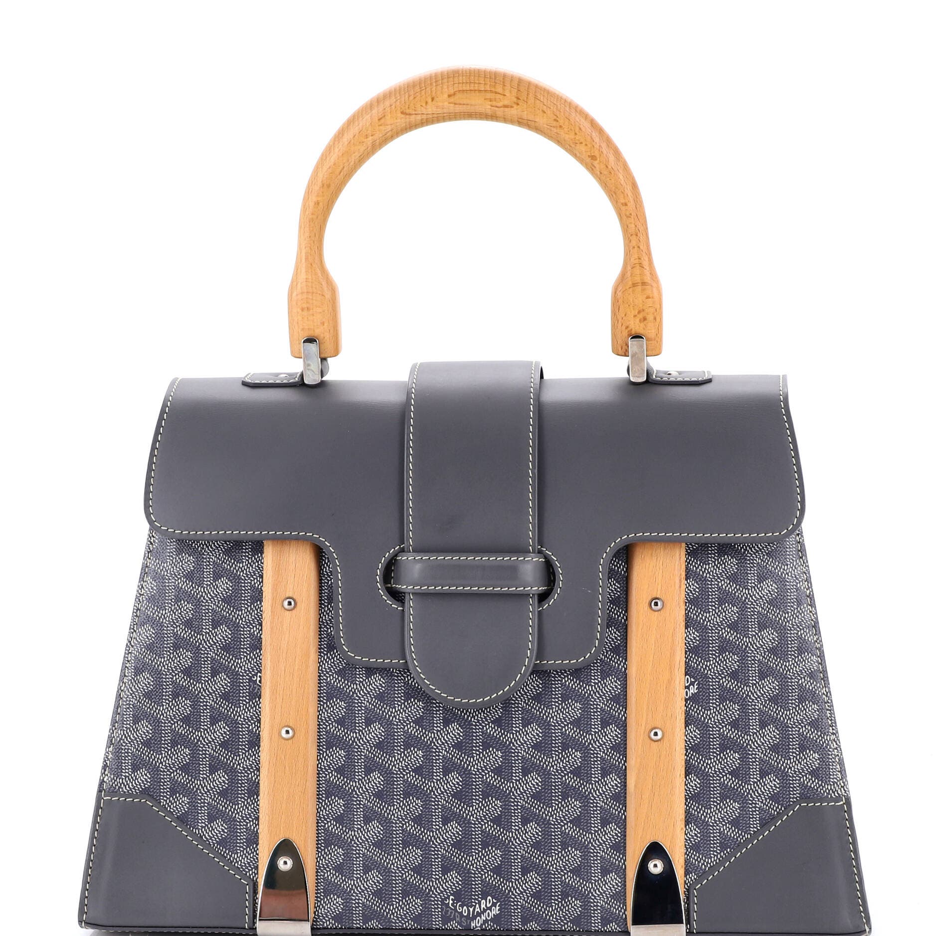 Pre-Owned Goyard Saigon Top Handle Bag Coated Canvas with Leather MM, Main, color, Gray