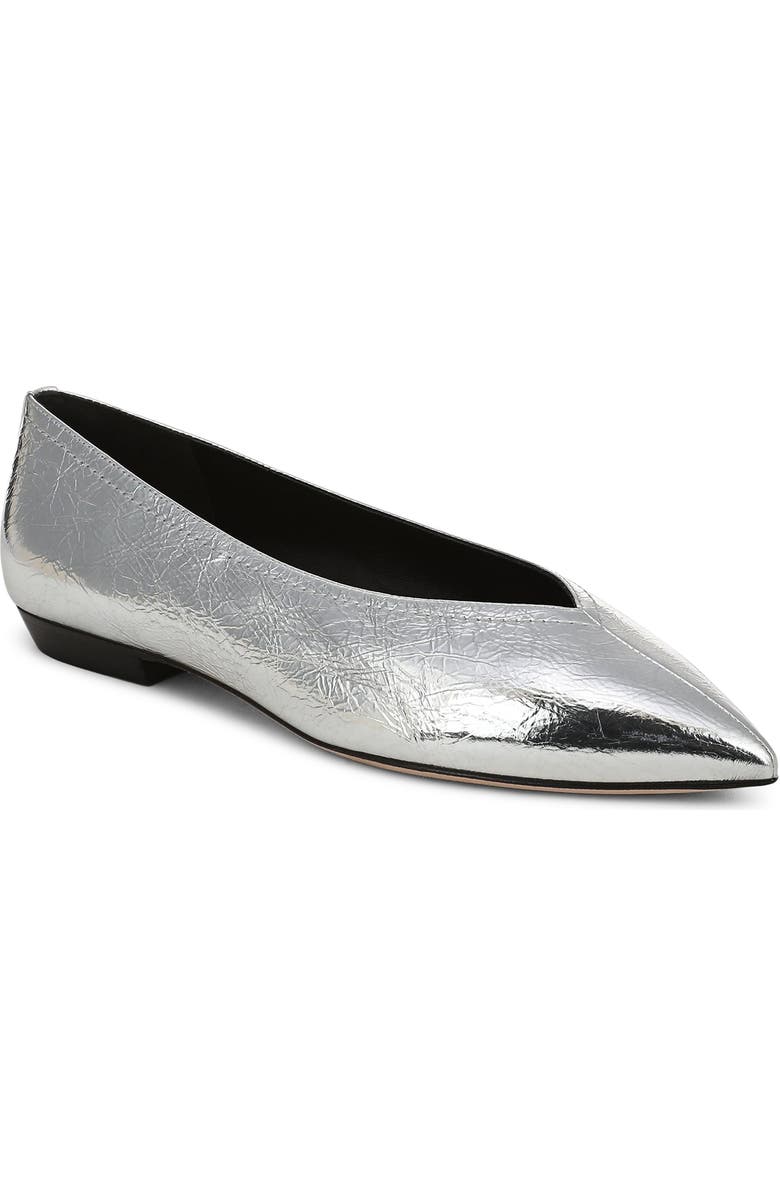 Veronica Beard Bancroft Pointed Toe Flat, Main, color, Silver