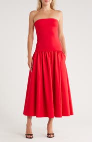 Alice + Olivia Oriana Strapless Mixed Media Maxi Dress