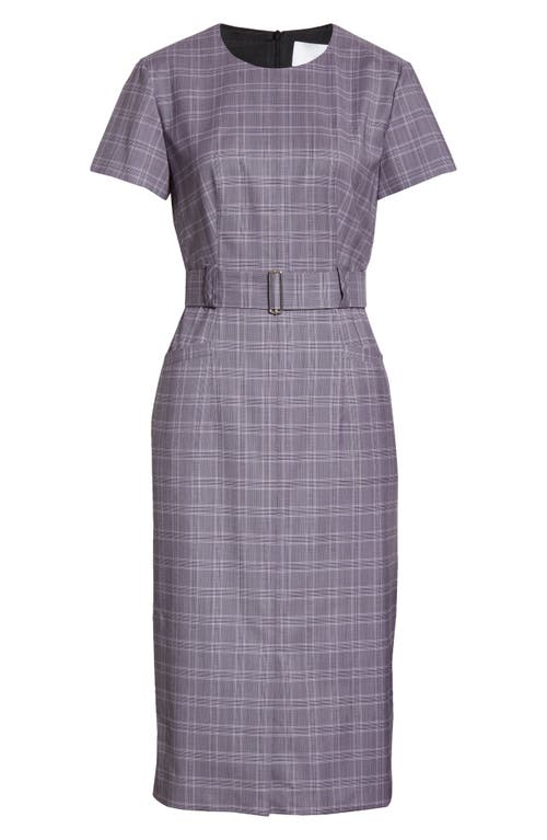 Hugo Boss Danetty Plaid Belted Sheath Dress In Lilac Fantasy
