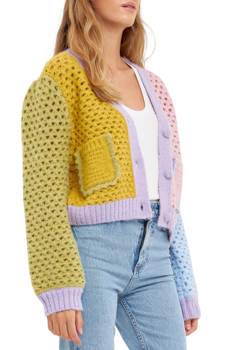 English Factory Contrast Detail Cardigan, Alternate, color, 