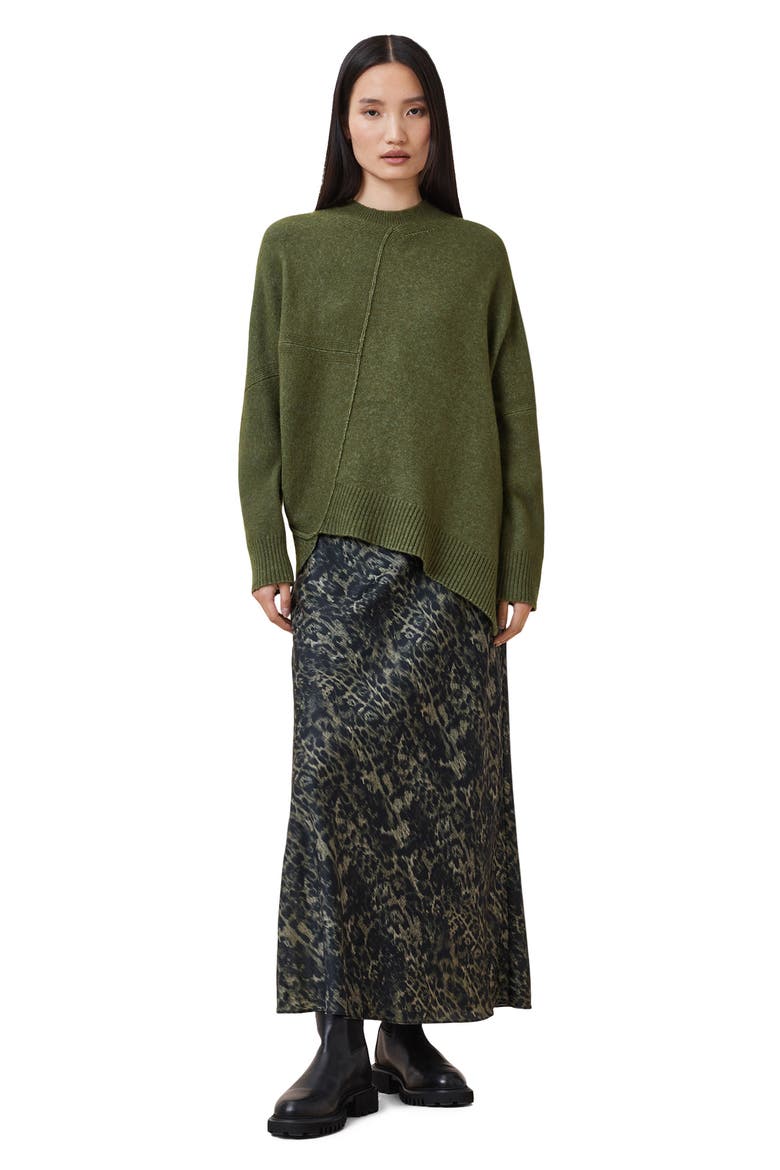 Lock Asymmetrical Crewneck Sweater, Alternate, color, MOSS GREEN