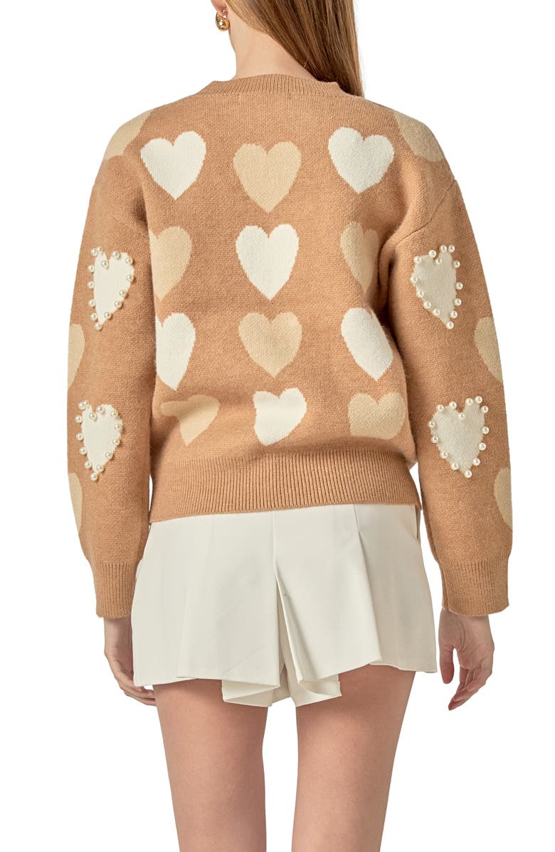 English Factory Heart Faux Pearl Embellished Crewneck Sweater, Alternate, color, 