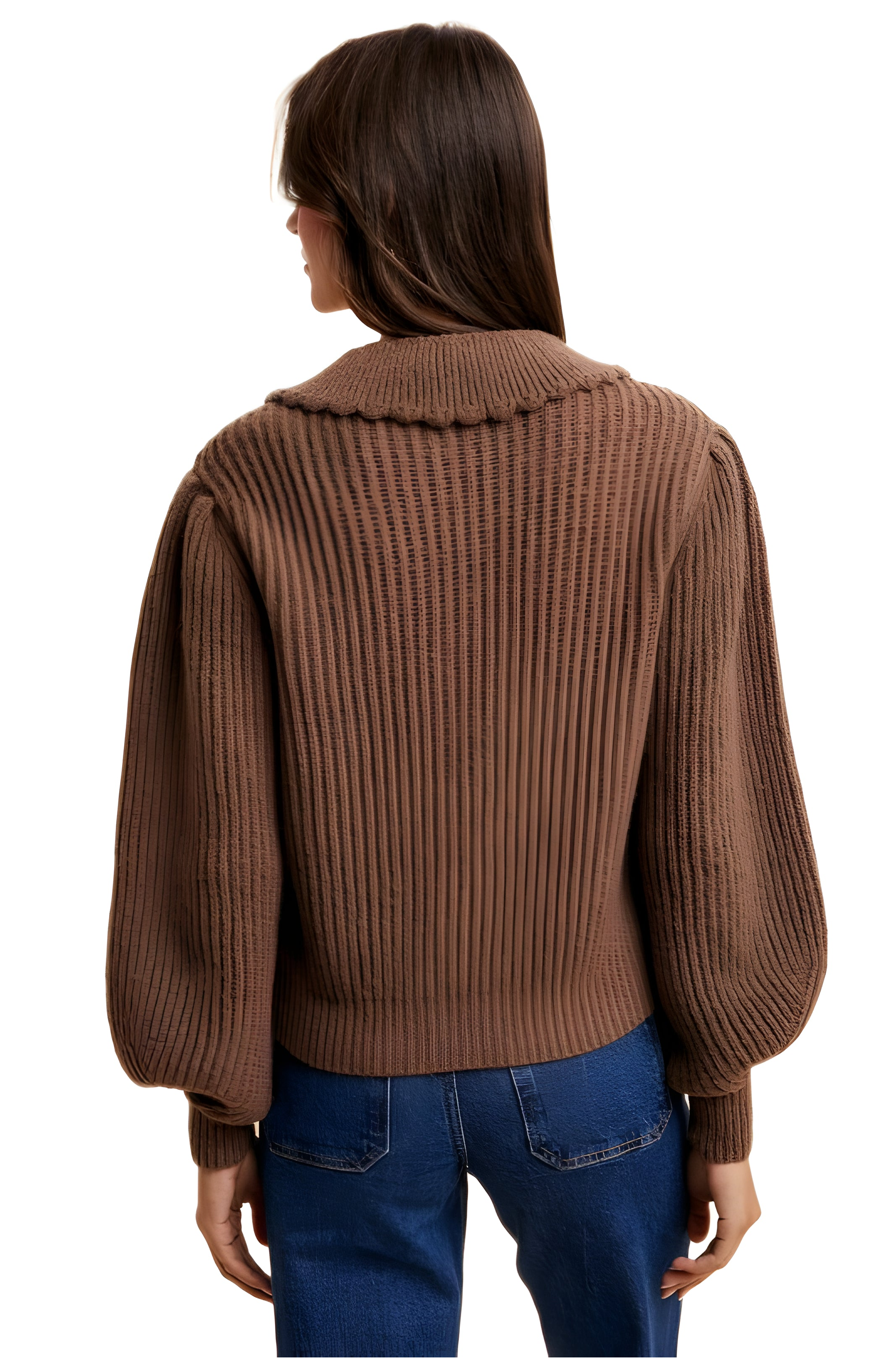 Classic Ribbed Button-Up Cardigan with Structured Collar - image 2