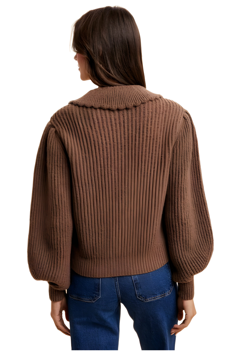 Knit and Lounge Classic Ribbed Button-Up Cardigan with Structured Collar, Alternate, color, 