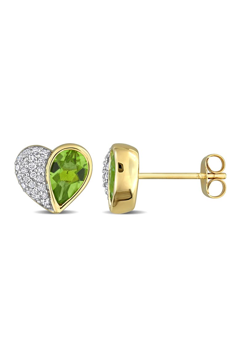 Gemstone & Diamond Heart Earrings 10K, Main, color, Peridot