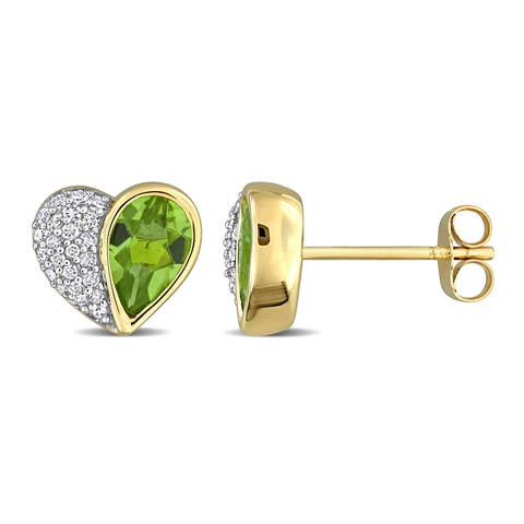 Gemstone & Diamond Heart Earrings 10K
