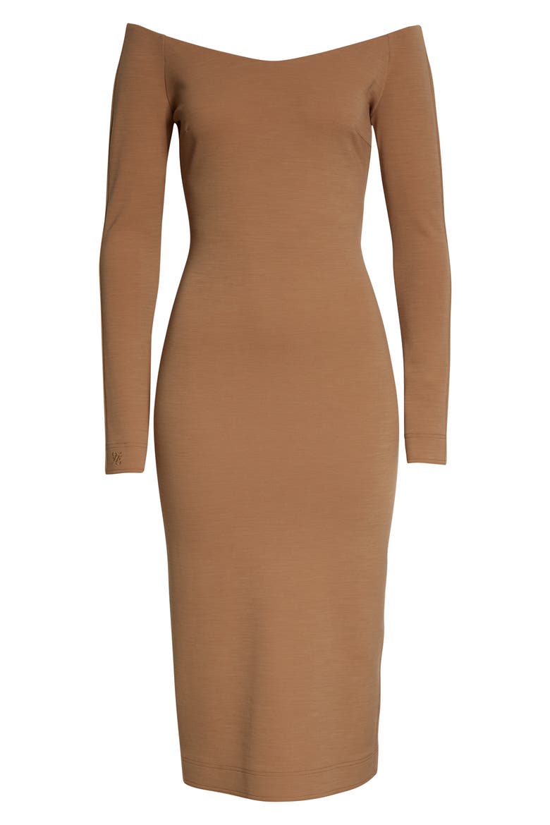 Long Sleeve Wool Blend Midi Dress, Alternate, color, CAMEL