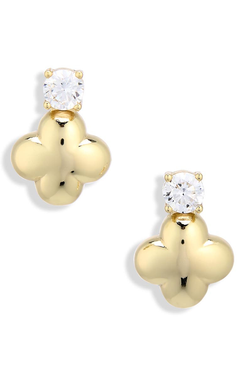 ARGENTO VIVO Cubic Zirconia Puffy Clover Stud Earrings, Main, color, Gold