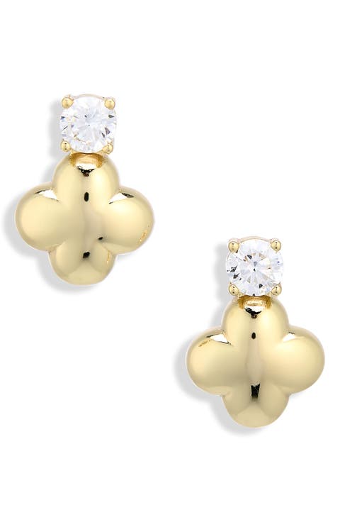 Cubic Zirconia Puffy Clover Stud Earrings