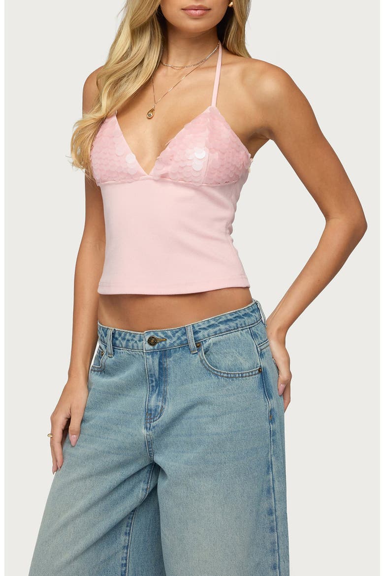 Katelyn Sequin Halter Top, Alternate, color, LIGHT-PINK