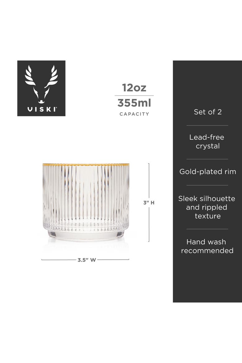 Meridian Crystal Gold Rimmed Lowball Tumblers Set of 2, Alternate, color, Clear