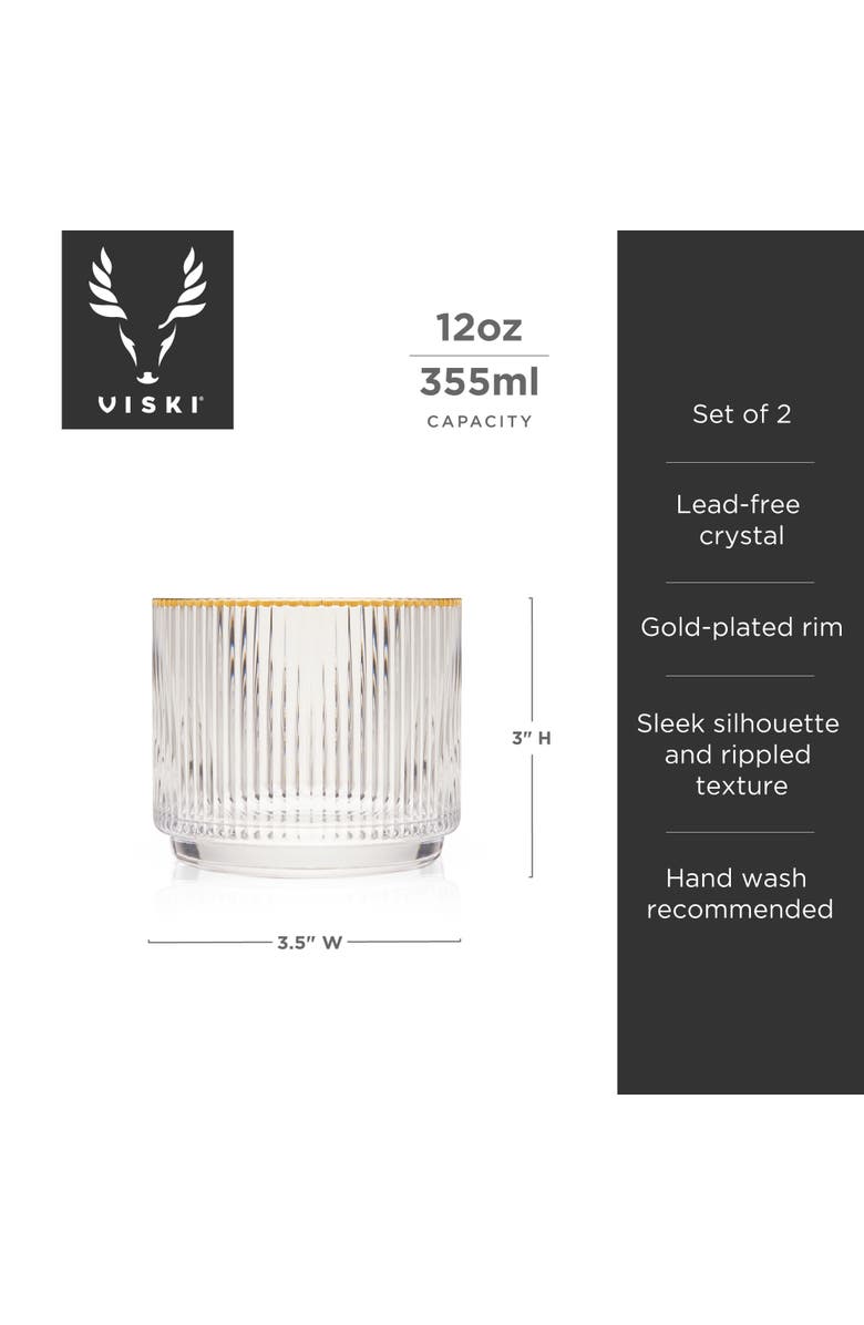 Viski Meridian Crystal Gold Rimmed Lowball Tumblers Set of 2, Alternate, color, Clear