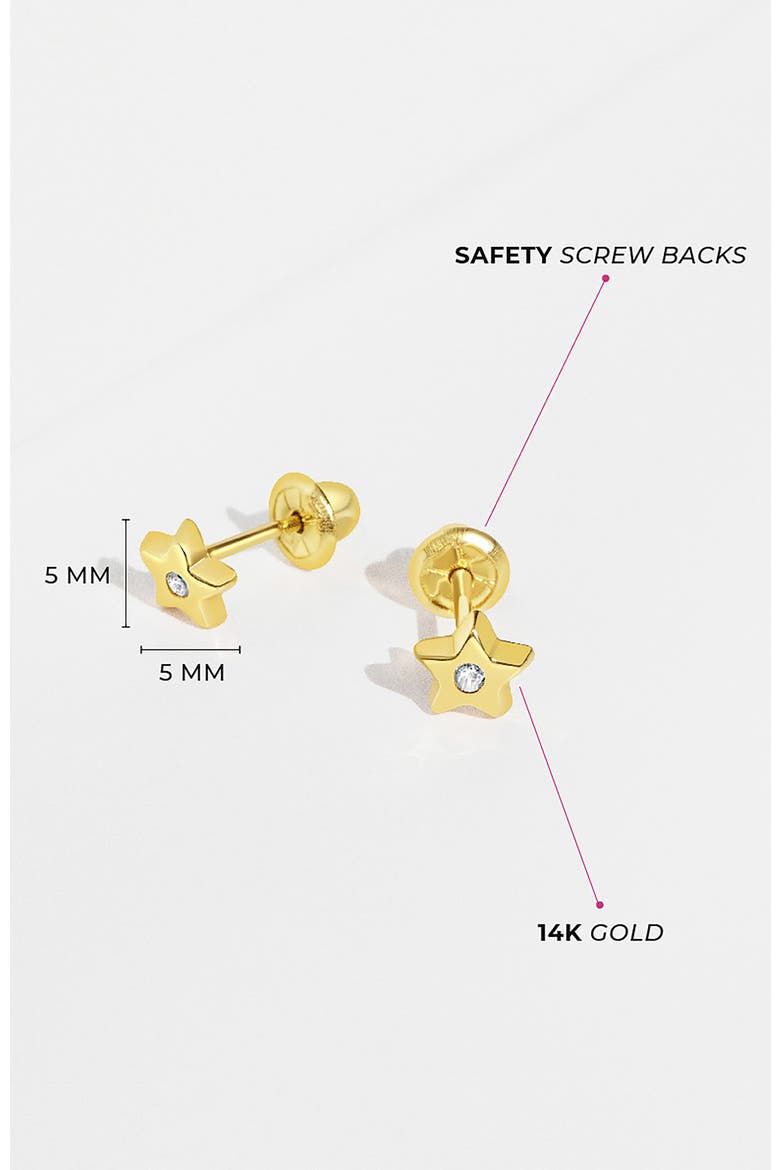 14k Polished Cubic Zirconia Star Earrings, Alternate, color, Gold