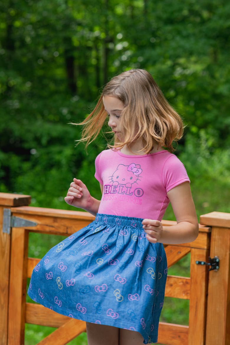 Flare Short Sleeve Dress, Alternate, color, Pink Blue Hello Kitty