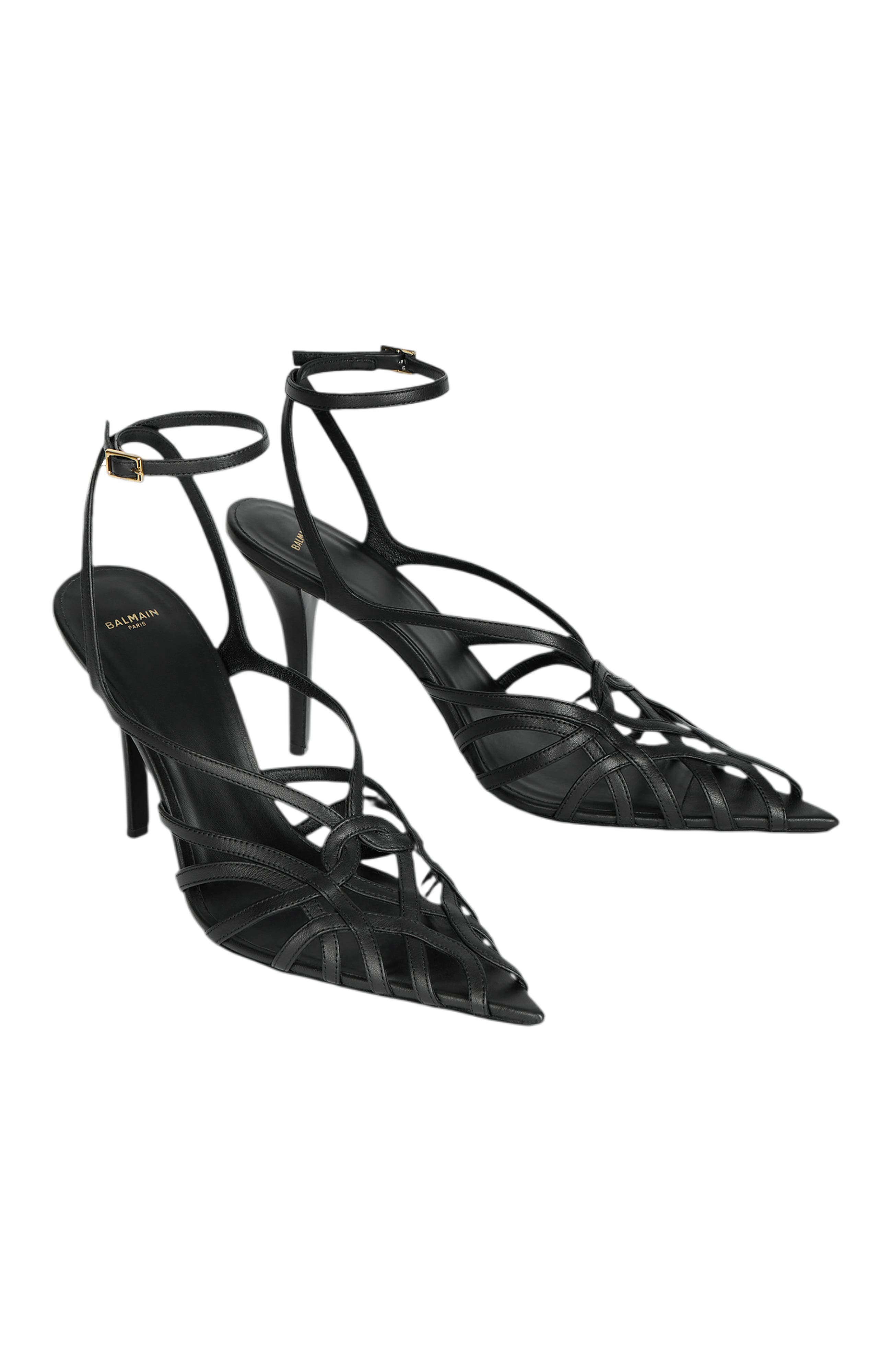 Smooth Leather Cage Sandals, Main, color, black