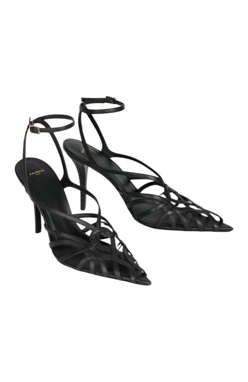 Balmain Smooth Leather Cage Sandals In Black