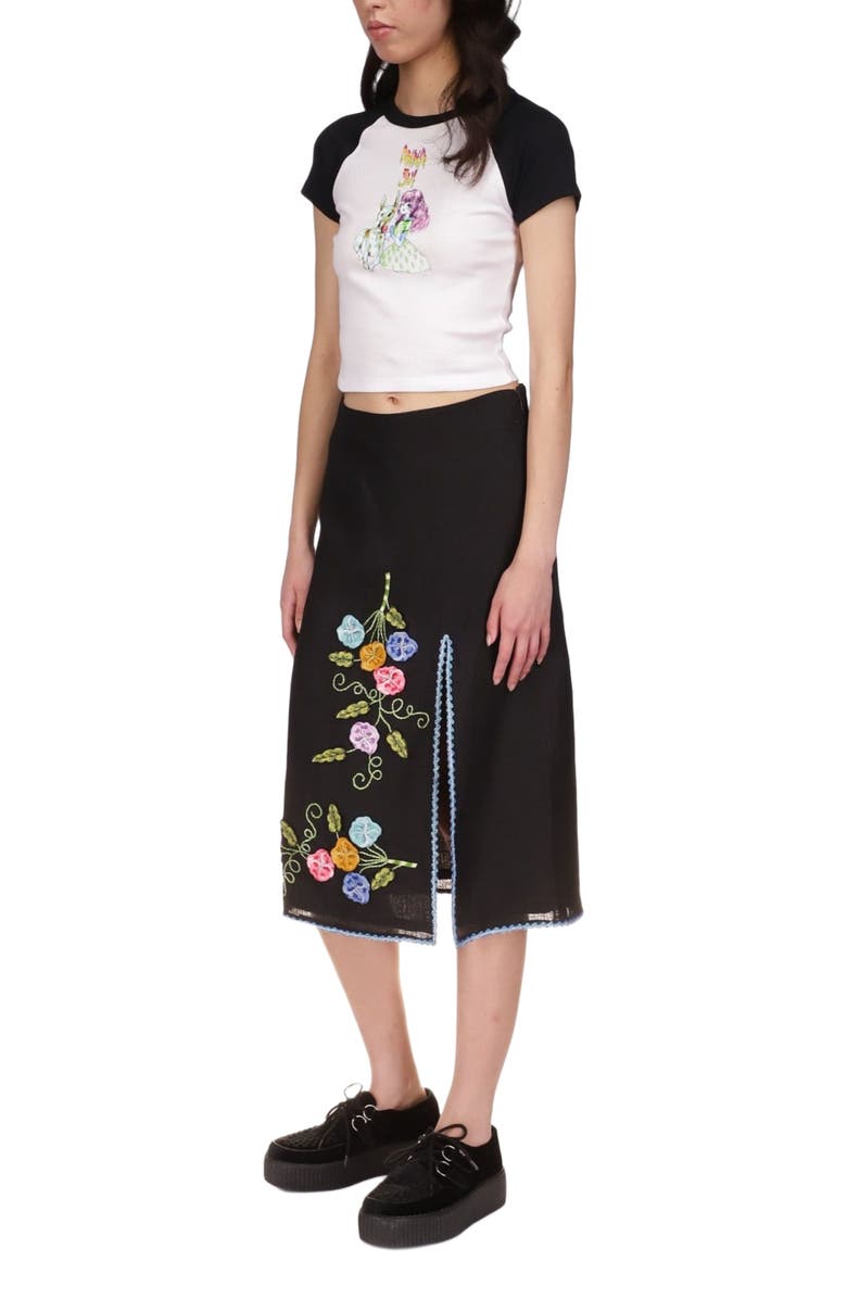 Anna Sui Micro Ribbed Raglan Baby Tee, Main, color, Black/White