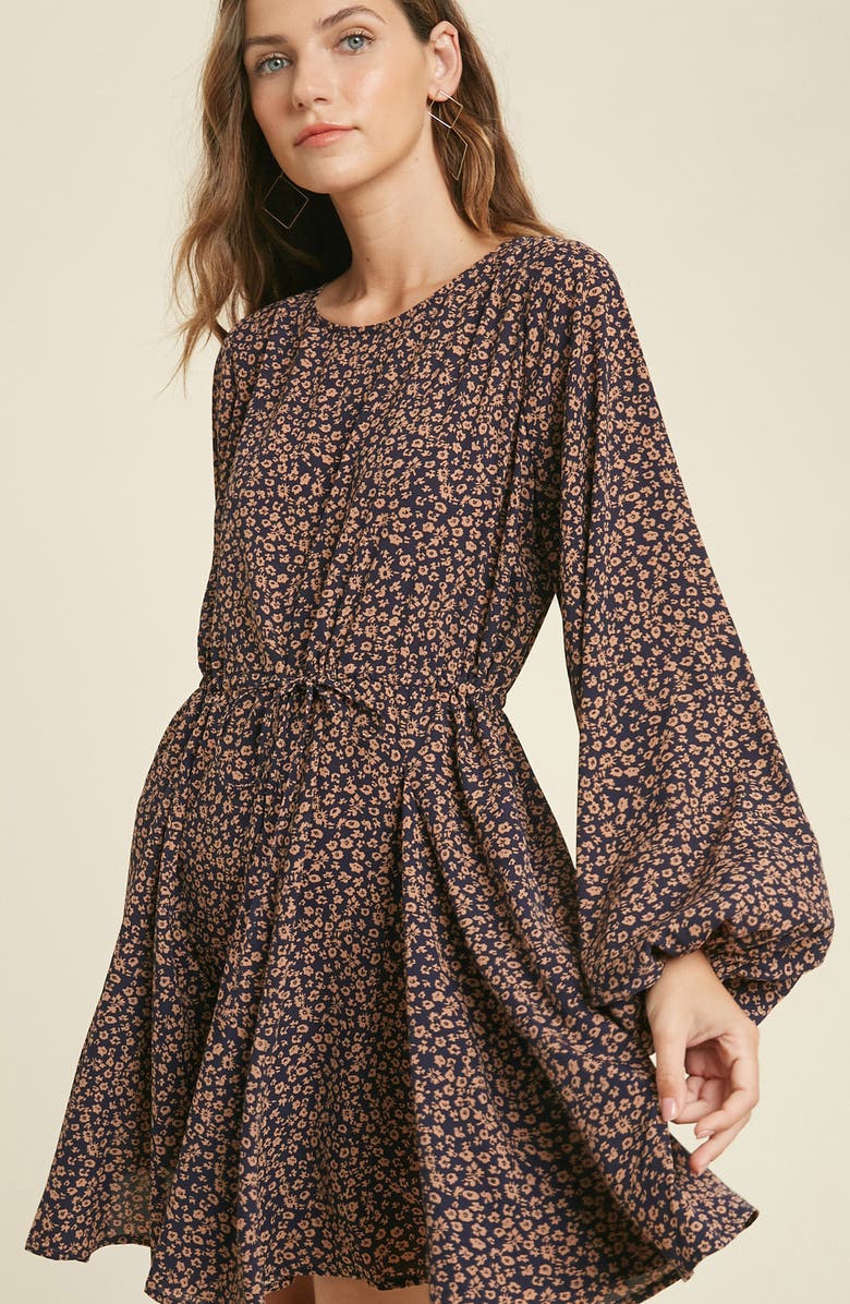 WISHLIST Ditsy Floral Long Sleeve Fit & Flare Dress, Alternate, color, Navy