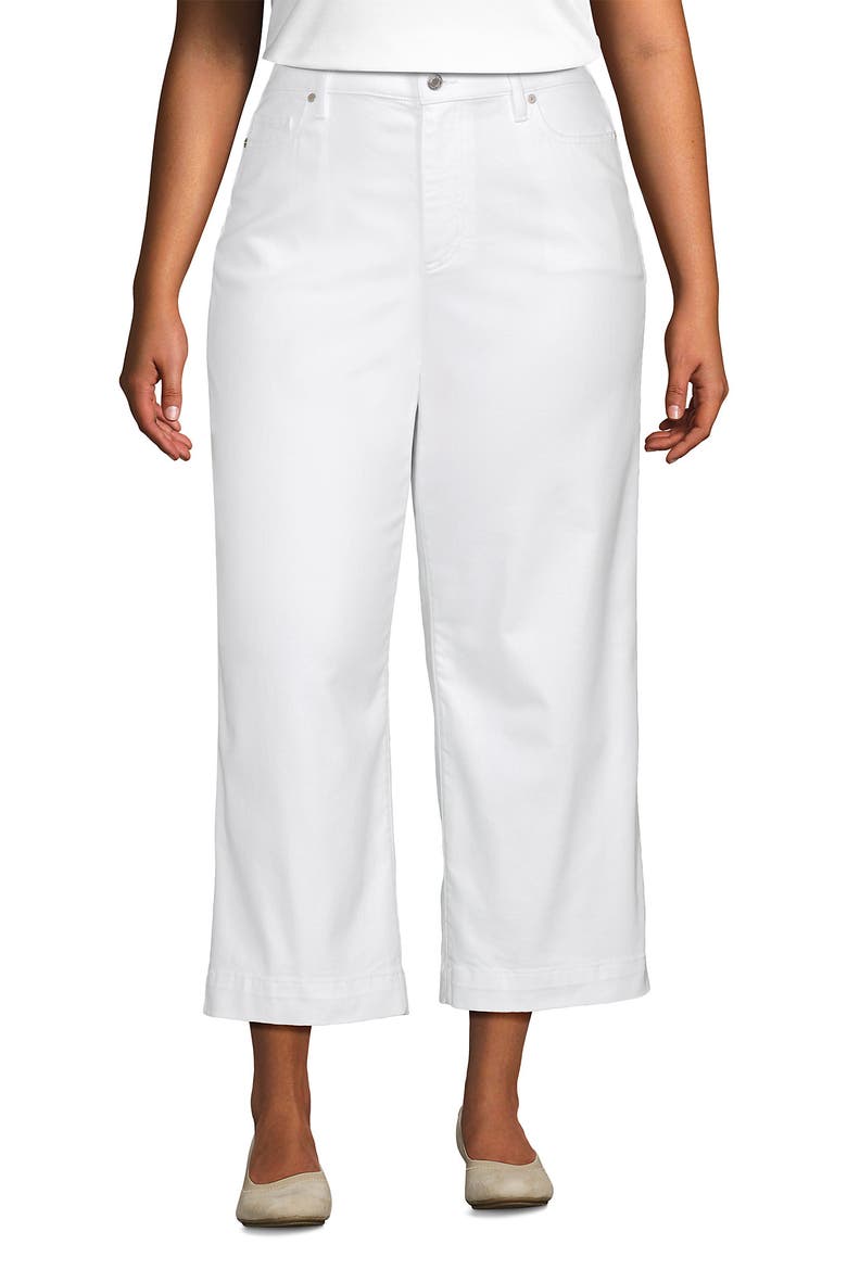 Plus Size Denim High Rise Wide Leg Crop Jeans, Main, color, White
