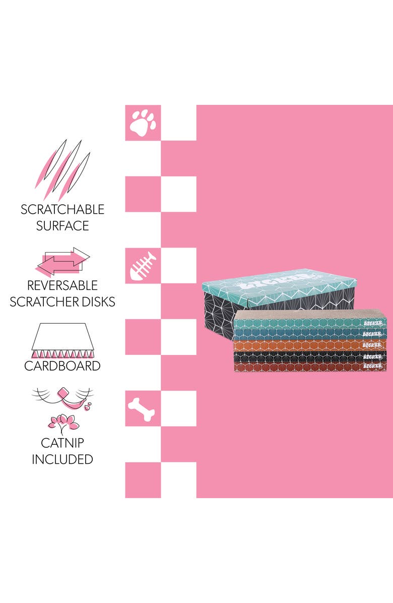 The Licker Store Naomi Modern Cardboard Reversible Cat Scratcher Pad in Box with Catnip, Alternate, color, Multi