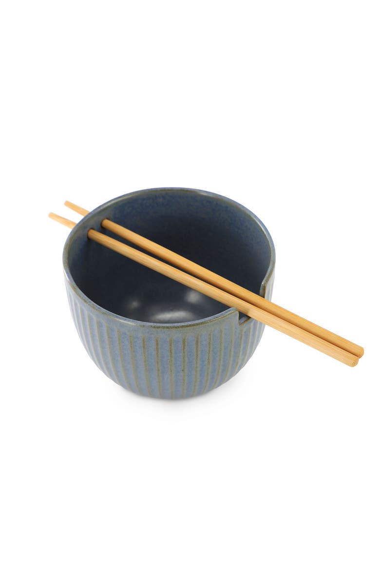 Stoneware Noodle Bowl with Chopsticks, Alternate, color, Blue