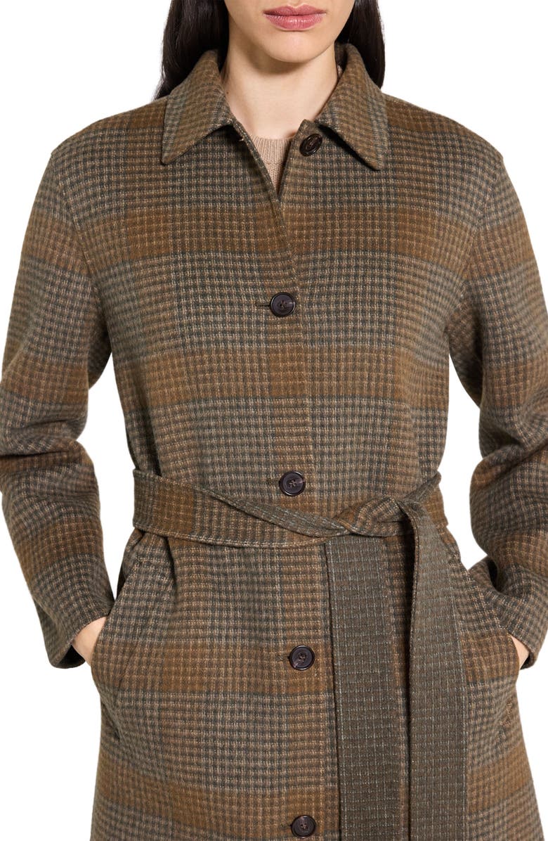 Theory Plaid Belted Wool & Cashmere Coat, Alternate, color, Brass Multi